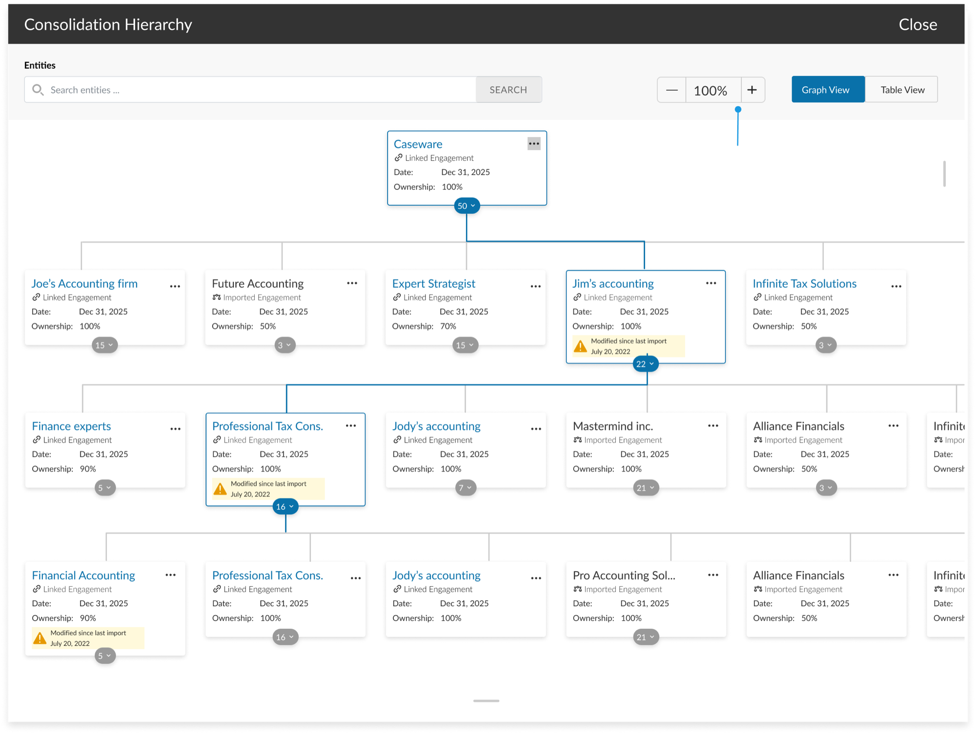 Consolidation hierarchy in graph view